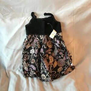 Girl's Flower Print Black Dress